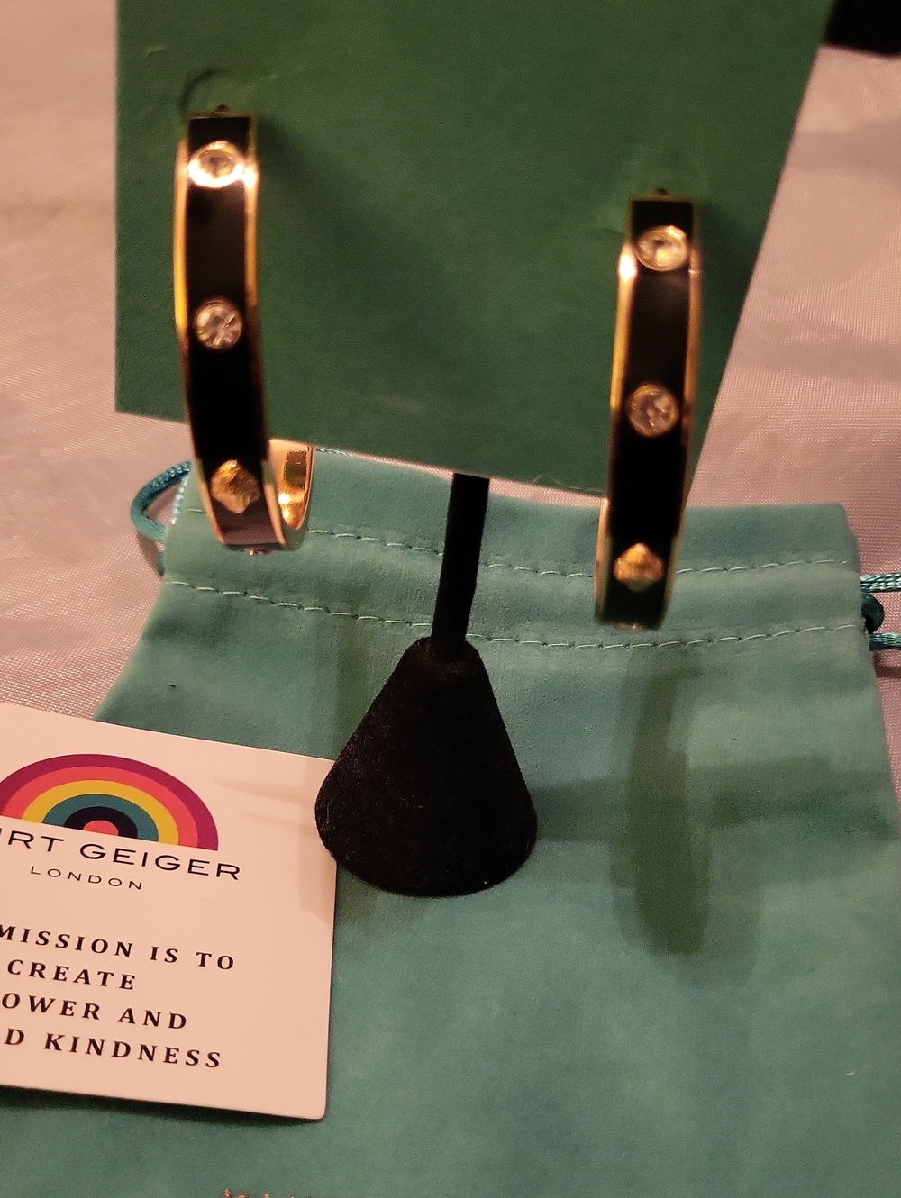 Kurt Geiger Black and Gold Enamel Hoop Earrings Gem ML